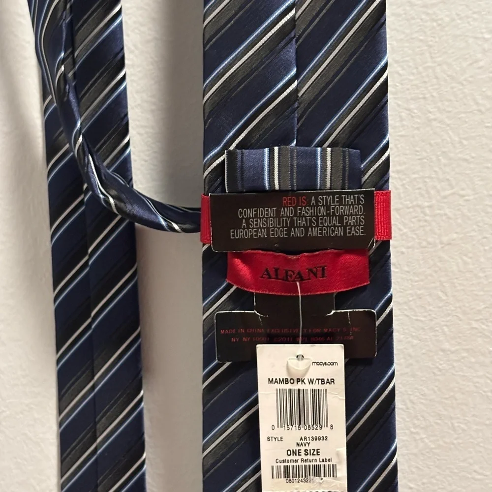 Alfani Navy and Silver Striped Tie